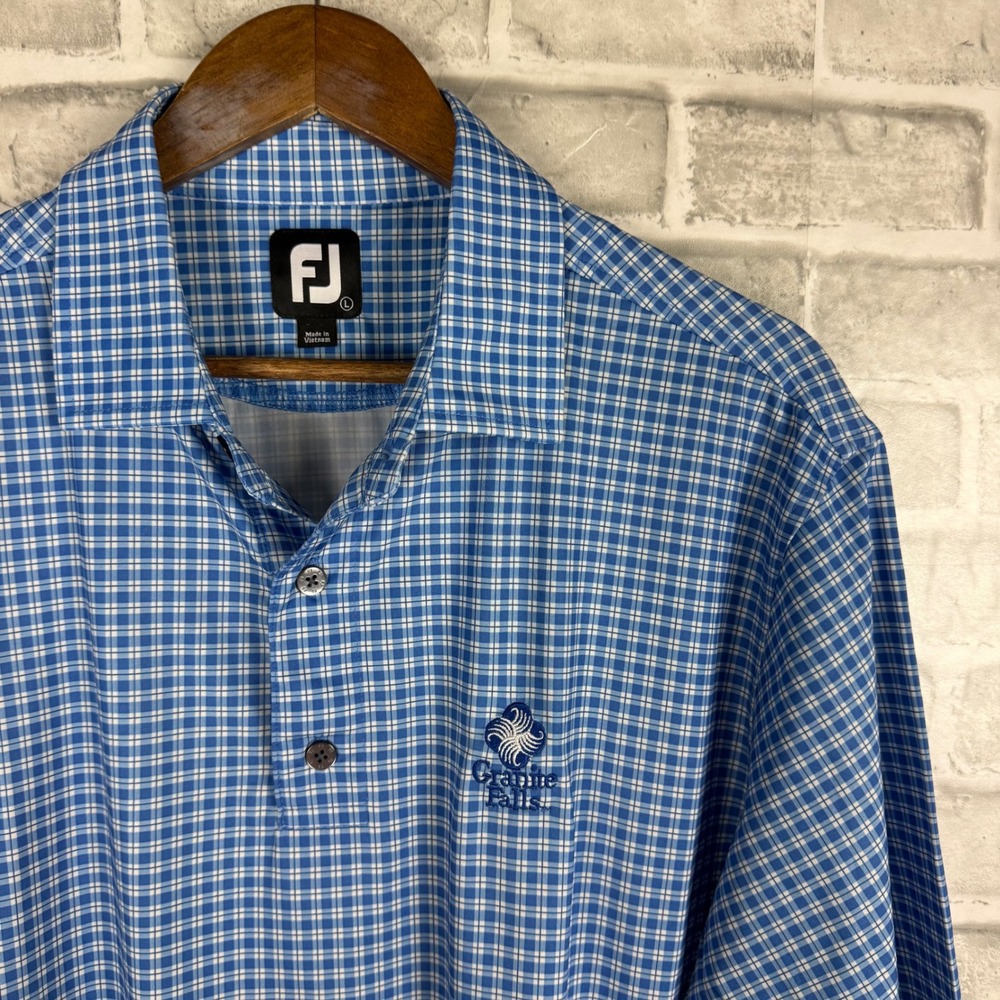 FootJoy Mens Blue Gingham ProDry Performance Golf Polo Shirt Granite Falls Large